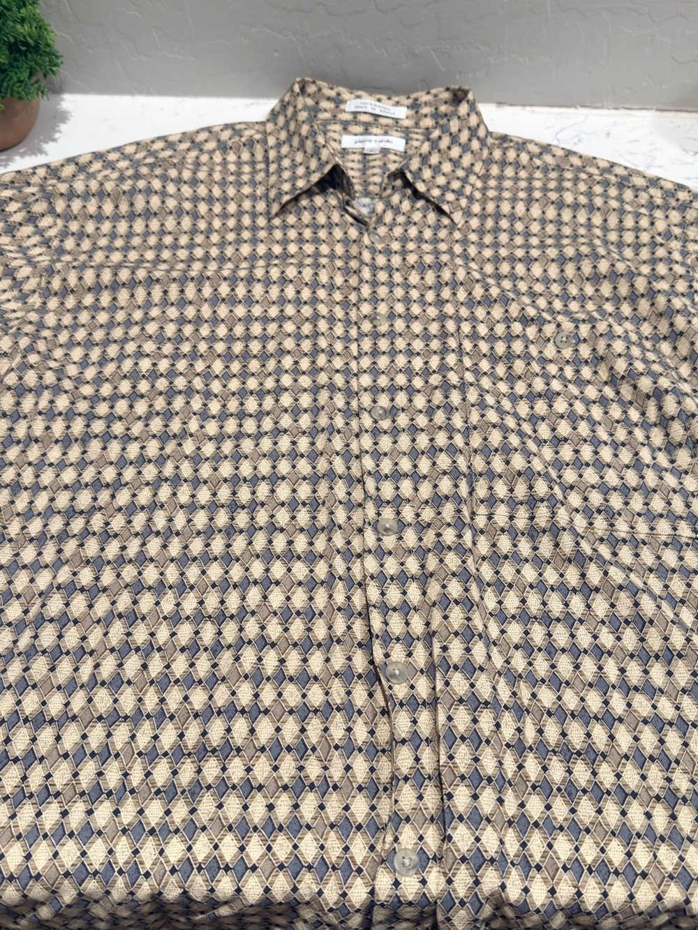 Pierre Cardin Beige & Navy Geometric Button-Down Shirt